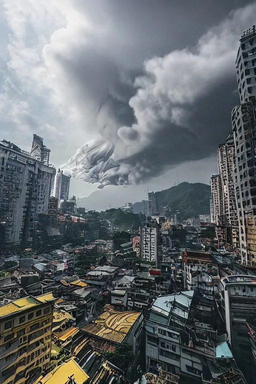 Prompt: tsunami in taipei. buildings collapsing. highly detailed architecture, atmosphere, dramatic light, epic composition, wide angle, by miyazaki, nausicaa ghibli