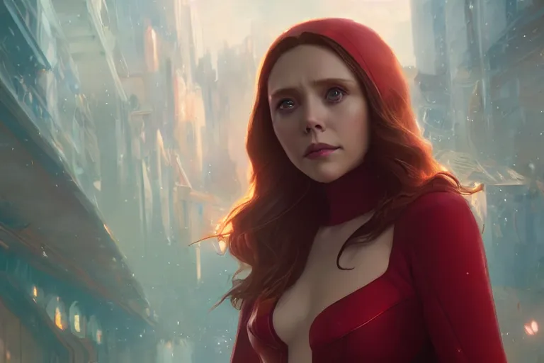 Prompt: elizabeth olsen as scarlet witch, single subject, scenic full shot, ambient lighting, detailed face, by makoto shinkai, stanley artgerm lau, wlop, rossdraws