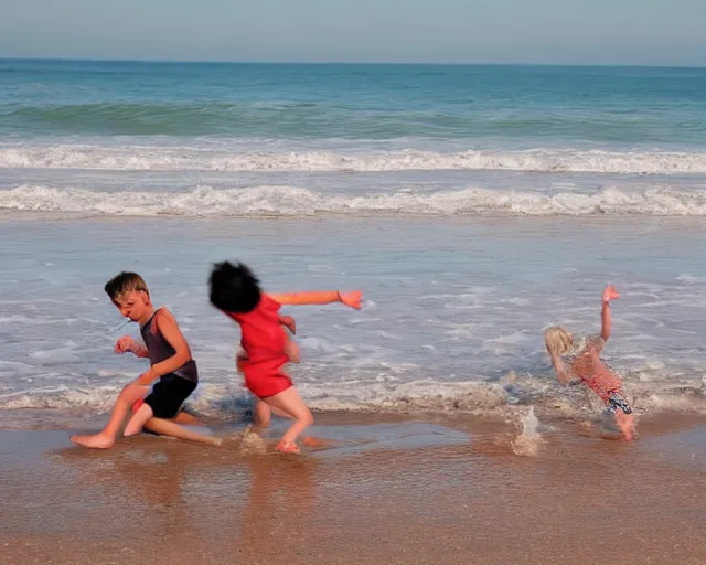 Image similar to children playing at the beach, action photography, cdx