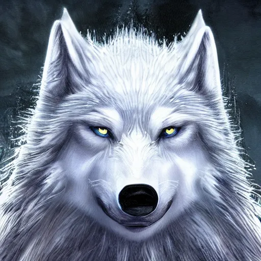 Prompt: frost white wolf, gothic art, popping color, detailed, eerie, emotional, gothic, angry, highly detailed, incredibly sharp focus, Artstation, deviantart, artgem, insane detail, intense color, vibrant cartoon art, award-winning art, super precise detail, golden ratio, in the style of Pixar and Disney