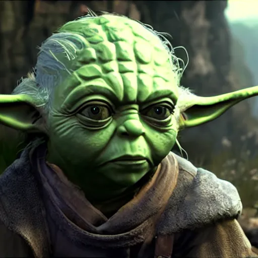 Image similar to Yoda in The Witcher 3 video game, highly detailed, high quality, HD, 4K, trending