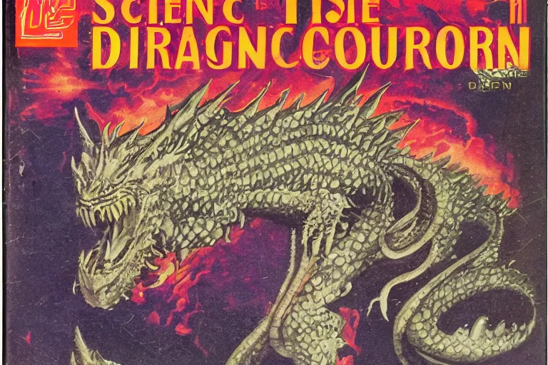 Image similar to 1 9 7 9 science fiction monthly cover depicting great dragon in a suit as a news anchor talking head. perfectly symmetrical face, highly detailed, masterpiece.