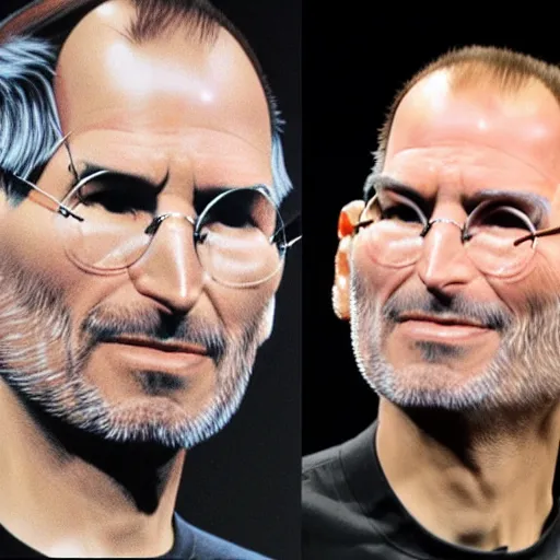 Image similar to steve jobs at a samsung conference presenting a new cell phone, symmetry, hyper realistic, photorealistic, cinematic