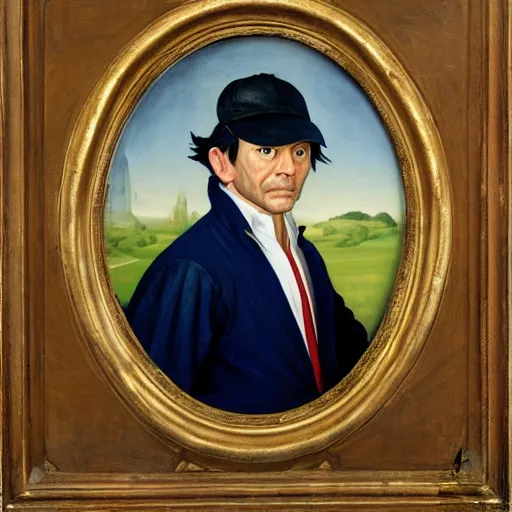 Image similar to president ash ketchum, ash ketchum presidential portrait, oval office painting. official portrait, painting by jan van eyck, northern renaissance art, oil on canvas, wet - on - wet technique, underpainting, grisaille, realistic. restored face.