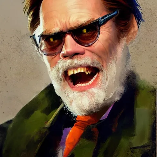 Prompt: greg manchess portrait painting of jim carrey playing role of doctor ivo robotnik, medium shot, asymmetrical, profile picture, organic painting, sunny day, matte painting, bold shapes, hard edges, street art, trending on artstation, by huang guangjian and gil elvgren and sachin teng