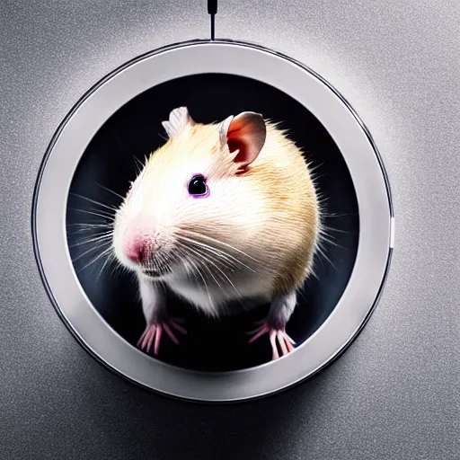 Image similar to uhd candid photo of a robotic android hamster. photo by annie leibowitz