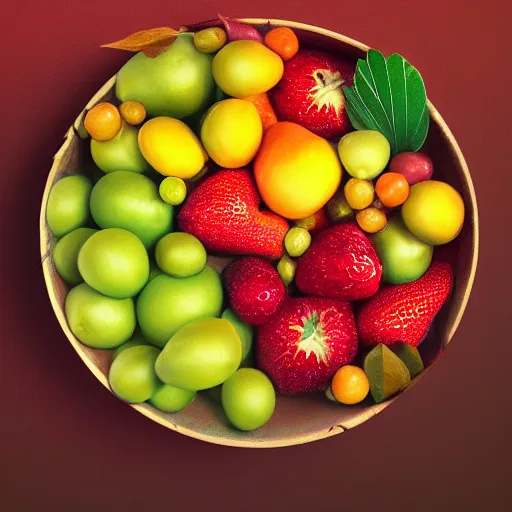 Image similar to fruits within [ bowl ]!!!, trending on artstation, cgsociety, [ overhead view ]!!, 4 k quality, intricately defined, professional photography, complexly detailed, polycount