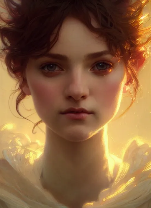 Prompt: portrait of pixie and fairy and sprite, intricate, headshot, soft face, highly detailed, digital painting, artstation, concept art, sharp focus, cinematic lighting, illustration, art by artgerm and greg rutkowski, alphonse mucha, cgsociety