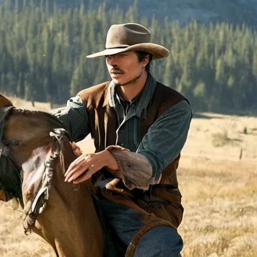 Image similar to a scene from brokebank mountain starring josh hartnett as ennis del mar