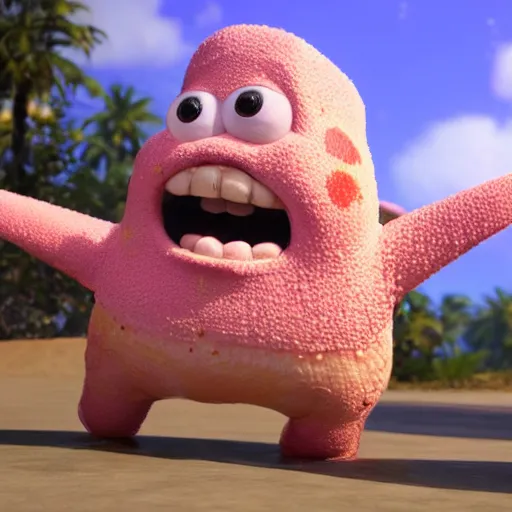 Prompt: hyperreal painting of patrick star from spongebob, realistic, rendered in unreal engine