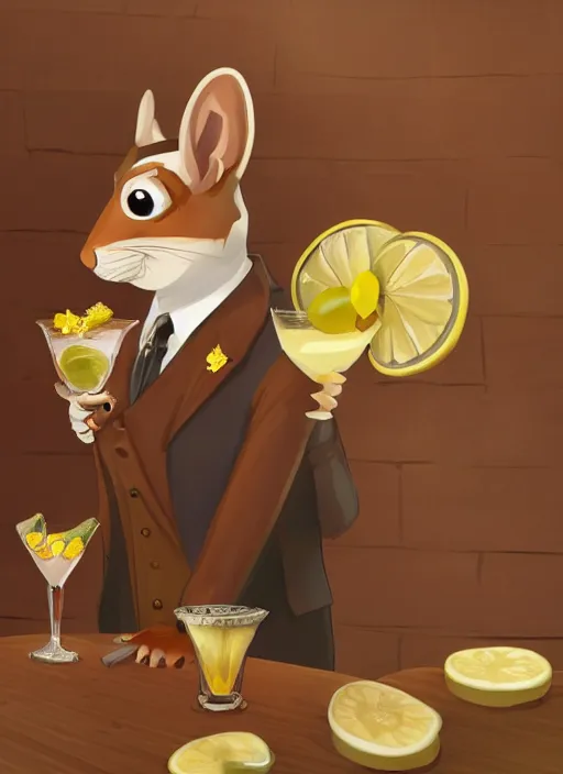 Image similar to a squirrel anthro as a dapper bartender 🐿🍸🍋, furaffinity, trending on artstation