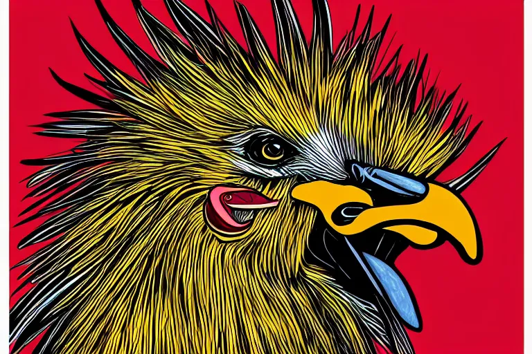 Prompt: illustration of an angry rooster, by willian santiago, intricate, detailed, sharp focus, lively colors