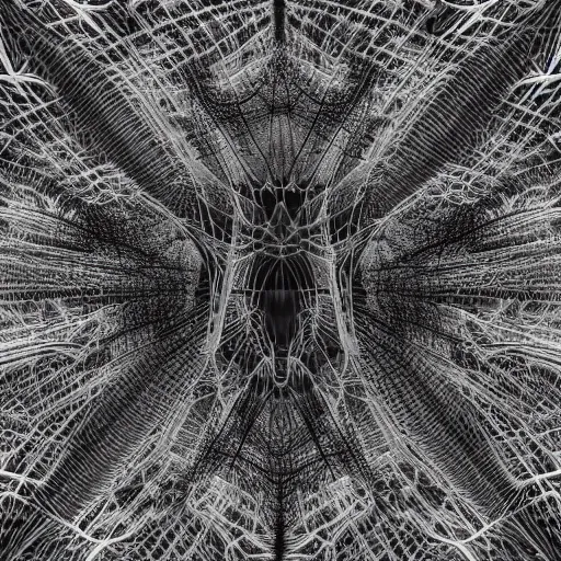 Prompt: spiderweb abomination, scary, mostly black and white, mandelbulb fractal, expansive, huge, lots of detail, highly detailed, 8 k