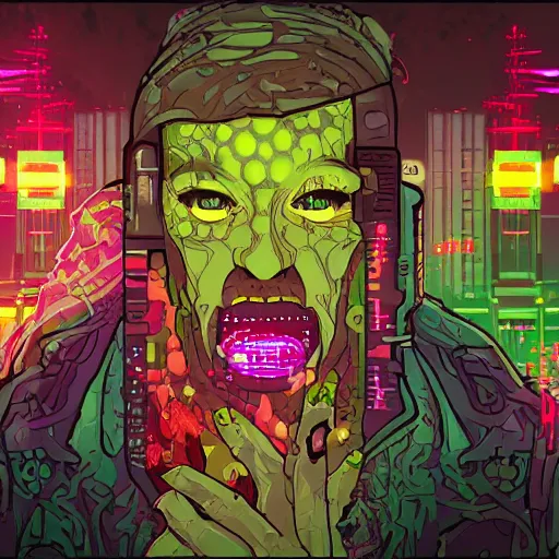 Prompt: mucha's the four seasons cyberpunk led synth lightning. pixel art. evil zombie. manic laughter. synthwave pixel art. saturated. dramatic lighting. crazy. dark dystopian render. 4 k award winning digital art. wallpaper.