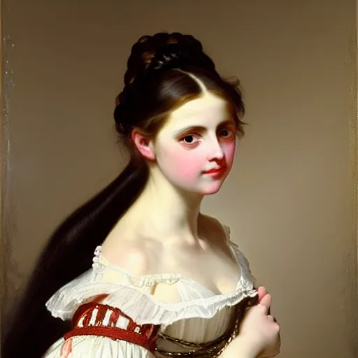 Image similar to portrait of a german teenage princess, circa 1 8 5 0 by franz xaver winterhalter, highly detailed, beautiful, oil on canvas, 1 8 5 0 s, romanticism