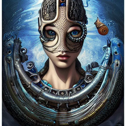 Image similar to underwater naga steampunk giger portrait, Pixar style, by Tristan Eaton Stanley Artgerm and Tom Bagshaw.