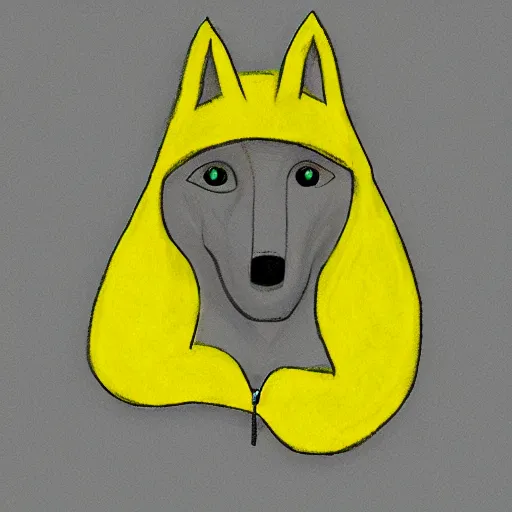 Image similar to cartoon sketch of a faceless wolf wearing a yellow raincoat