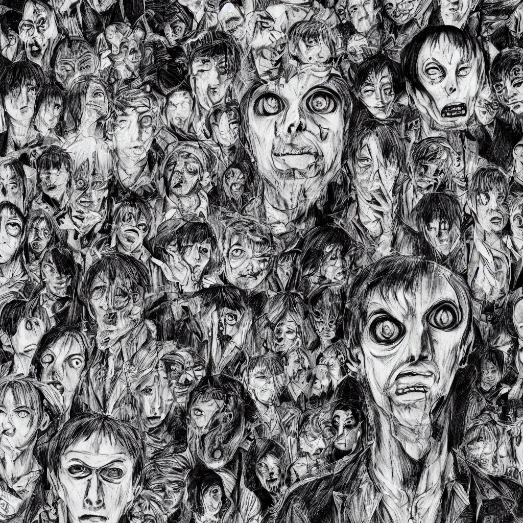 Image similar to portrait of a man who is haunted, junji ito style