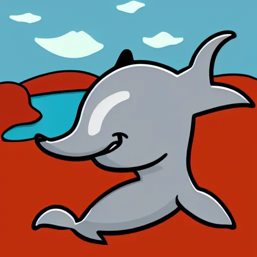 Image similar to An emote of a grey cartoon dolphin using a computer