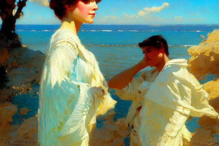 Prompt: sprinbreak, vibrant colors and hard shadows and strong rim light, light blue sky, cool white color temperature, painting by gaston bussiere, craig mullins, j. c. leyendecker