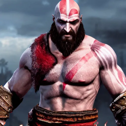 Prompt: jesus kratos hybrid, god of war 2 0 1 8, cinematic render, santa monica studios official media, cross weapon