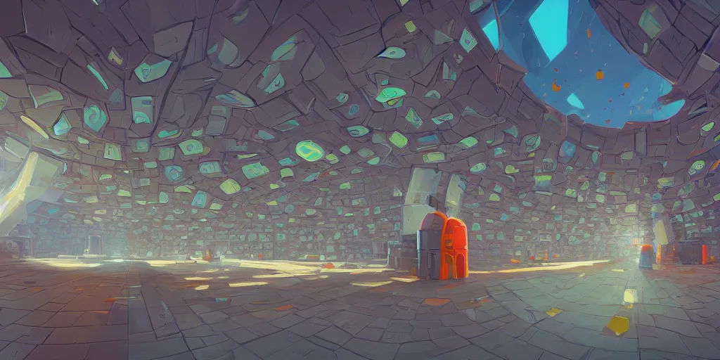 Prompt: jail with cell bars, curved perspective, best on artstation, colorful sylvain sarrailh concept art, by peter chan, fish eye