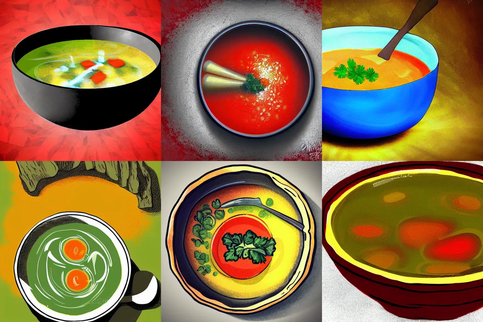 Image similar to a bowl of soup that is also a portal to another dimension, digital art