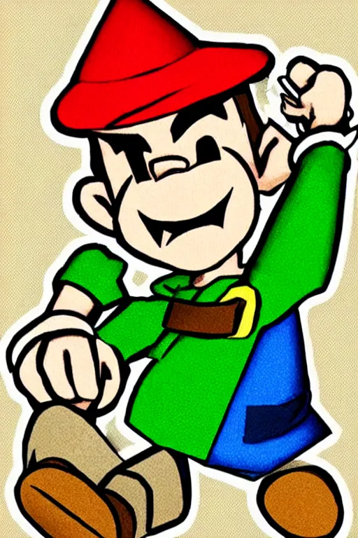 Image similar to an in game portrait of link from paper mario : the origami king, paper mario : the origami king art style.