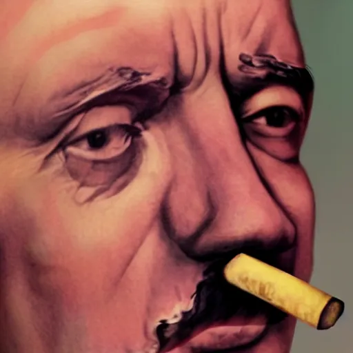 Image similar to Hitler smoking a fat joint, close up photography, photorealism
