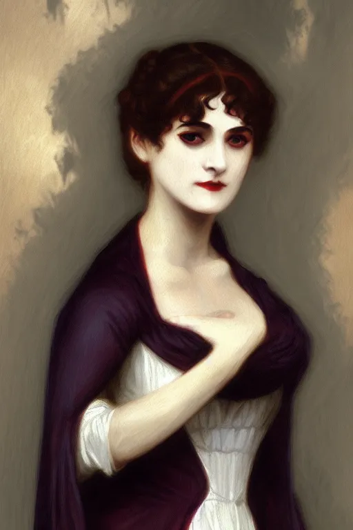 Image similar to jane austen vampire, painting by rossetti bouguereau, detailed art, artstation