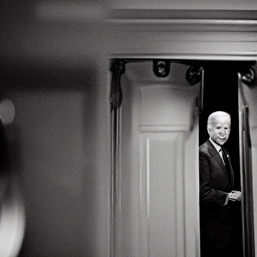 Image similar to joe biden, scared, in the backrooms, real life, photorealistic, 3 5 mm f 2