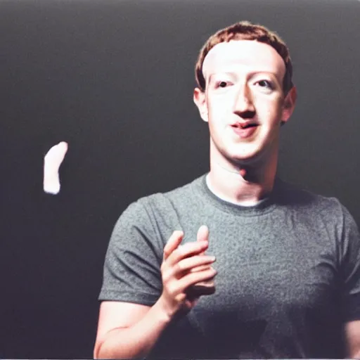 Prompt: mark zuckerberg pealing off his skin with him own hands to reveal the horrid thing underneath, polaroid photo