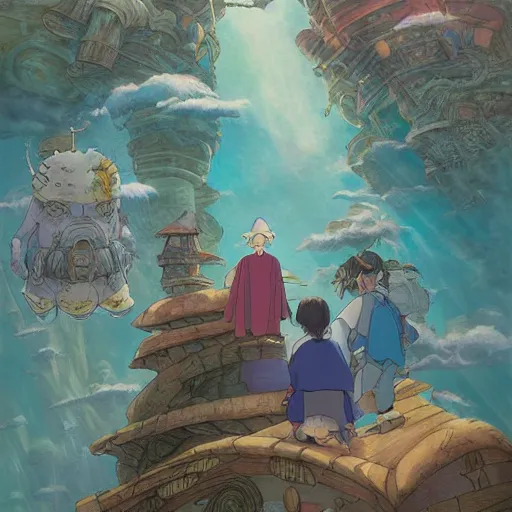 Image similar to a Pagemaster book in the style of Studio Ghibli, realistic painting, high definition, digital art, matte painting, very detailed, realistic