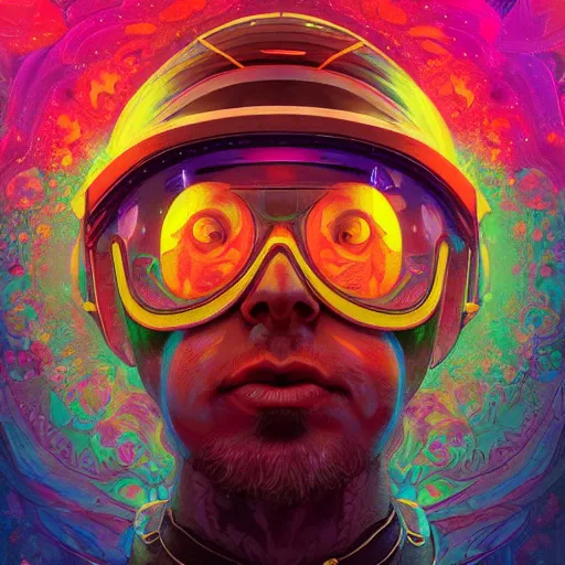 Image similar to An extremely psychedelic experience, colorful, surreal, dramatic lighting, cosmonaut, LSD, face, detailed, intricate, elegant, highly detailed, digital painting, artstation, concept art, smooth, sharp focus, illustration, art by Sam Spratt, Dan Mumford, Artem Demura and Alphonse Mucha