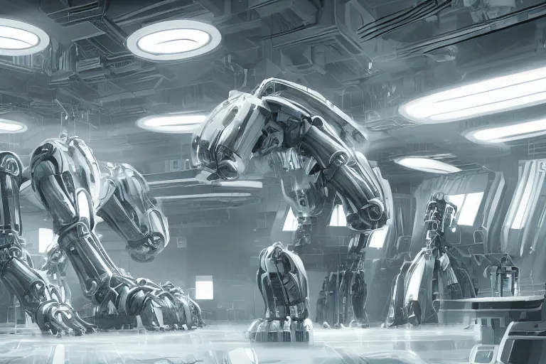 Image similar to parallax datacenter server room interior single mono colossus white rusty android robosaurus artstation cinematic detailed concept art volumetric light sharp coherent cgsociety symmetric perfect well balanced shadows lotr alien prometheus