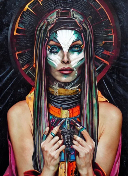 Image similar to tripping cult magic psychic woman, subjective consciousness psychedelic, epic occult ritual symbolism story iconic, dark robed witch, oil painting, robe, symmetrical face, greek dark myth, by Sandra Chevrier, masterpiece