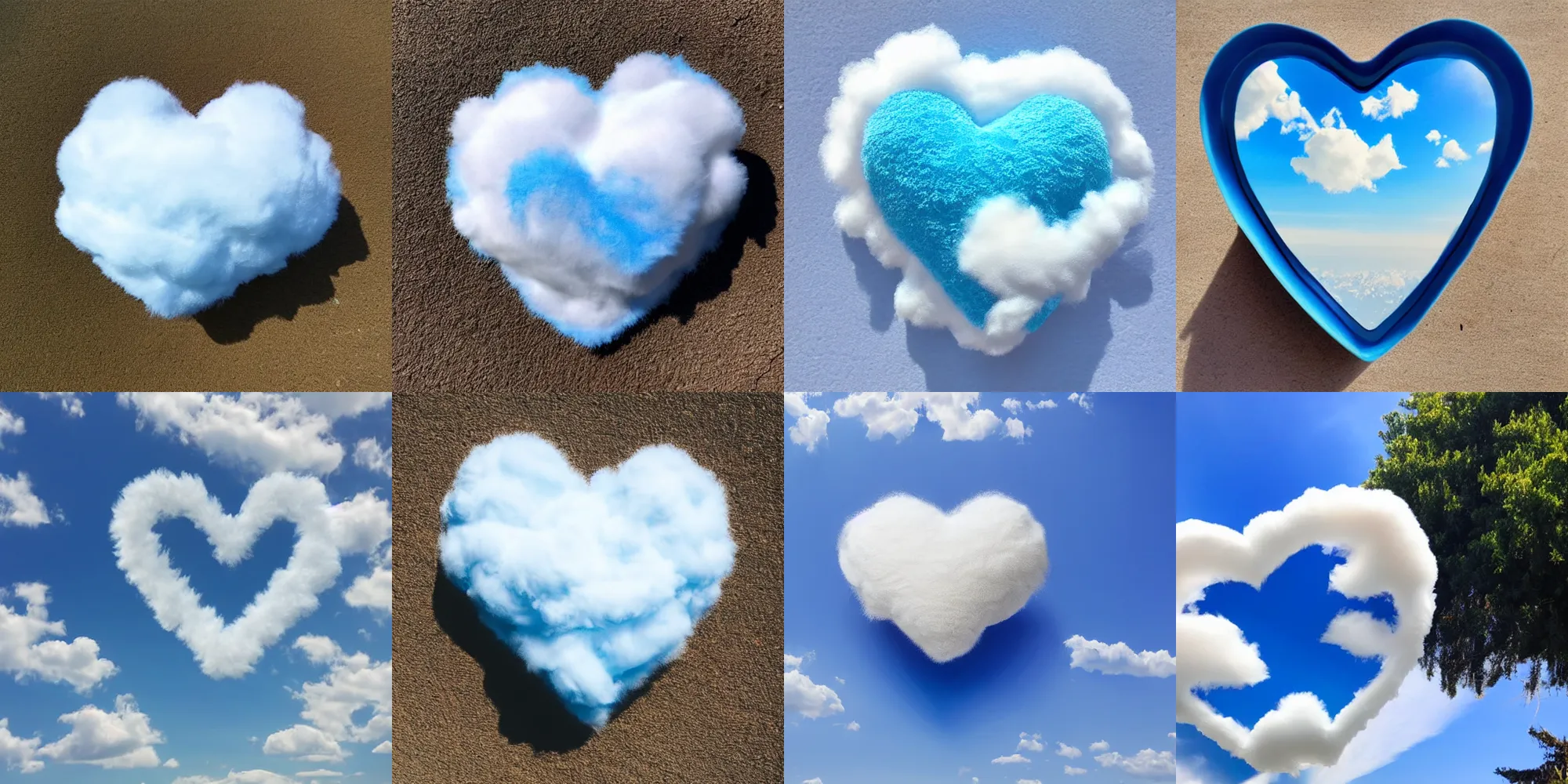 Prompt: beautiful fluffy cloud in shape of heart on clear blue sky, epic. 1 0 0 mm, sunny day, hyper realism, photo, realistic, soft feather, volume light, sss, view up