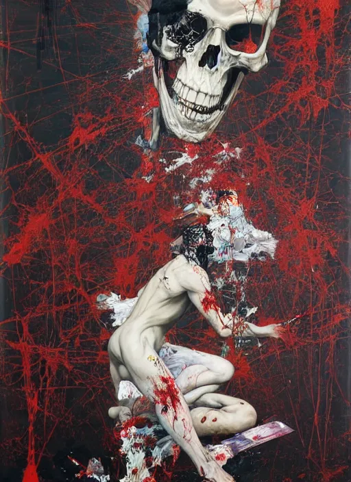 Image similar to death is not mercurial it's patient unlike life, a brutalist designed, gothic, rich deep colours, painted by francis bacon, adrian ghenie, james jean and petra cortright, part by gerhard richter, part by takato yamamoto. 8 k masterpiece