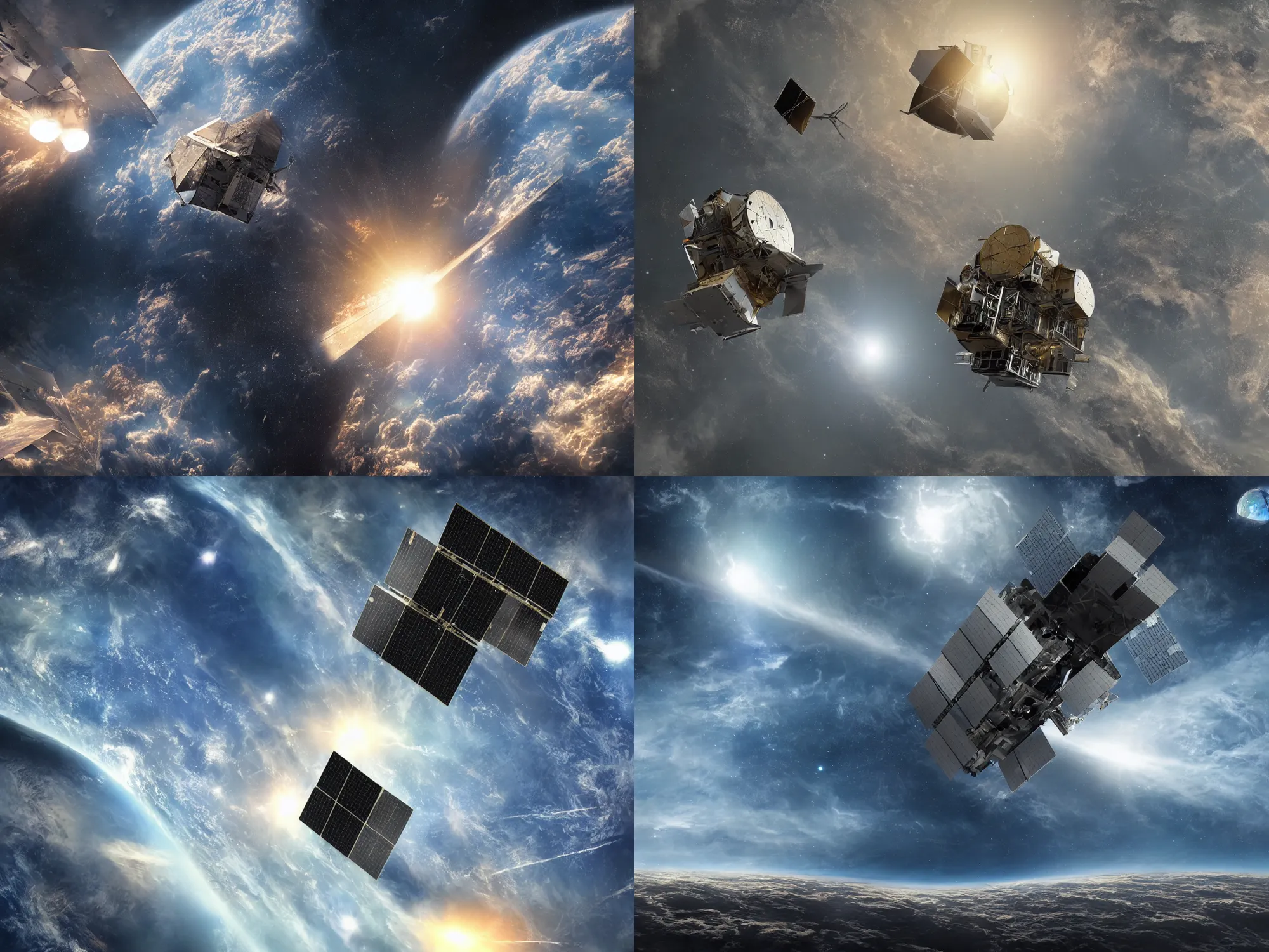 Prompt: a satellite orbiting the earth, concept art, matte painting, highly detailed, dramatic lighting