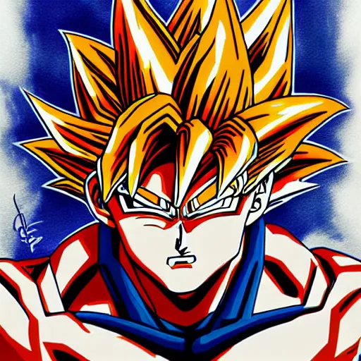 Image similar to tattoo design, stencil, portrait of super saiyan goku by artgerm