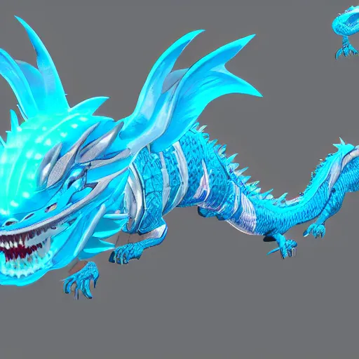 Prompt: a concept art of a whole cyan chinese dragon, highly detailed, cyberpunk style, 4 k, artstation, digital art, rendered in unreal engine, soft illumination.