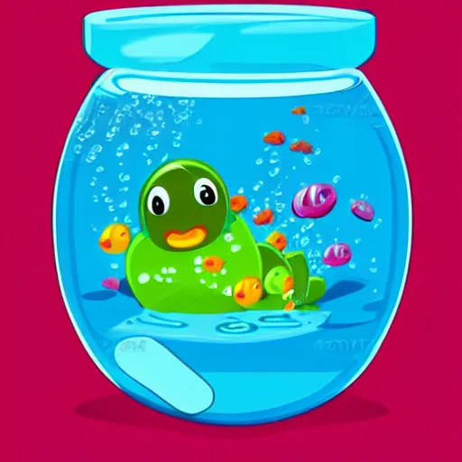 Image similar to tadpoles in a fishbowl full of water, illustrated cartoon, game UI icon