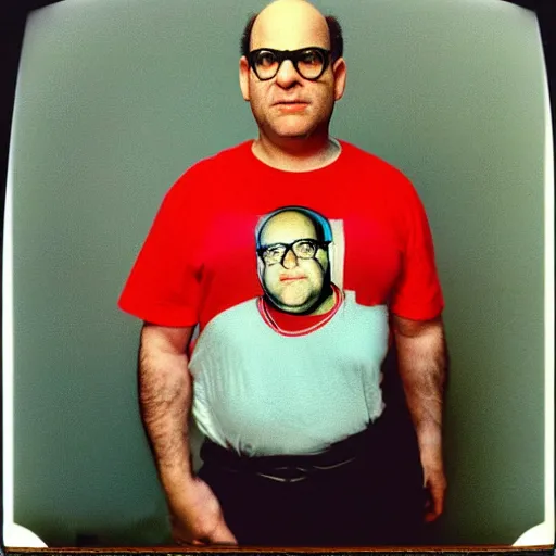 Image similar to polaroid george costanza wearing a hammer and sickle graphic tee, 1 9 9 0 s, colored, by nan goldin