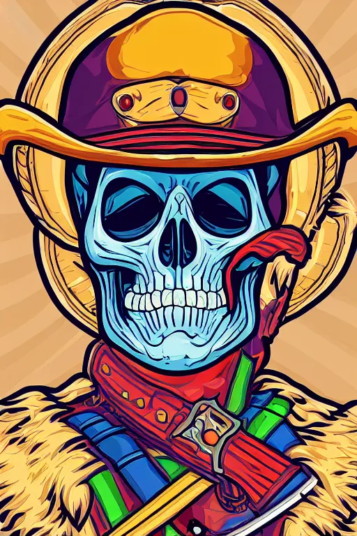 Image similar to A portrait of a skeletor that is a cowboy, sticker, colorful, illustration, highly detailed, smooth and clean vector curves, no jagged lines, vector art, smooth