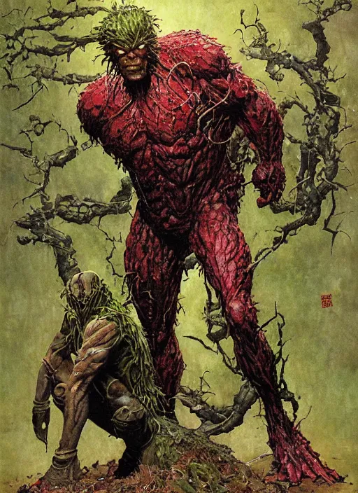 Image similar to full body and head portrait of marvel's swamp thing, dynamic action, painted by norman rockwell and phil hale and greg staples and tom lovell and frank schoonover and jack kirby