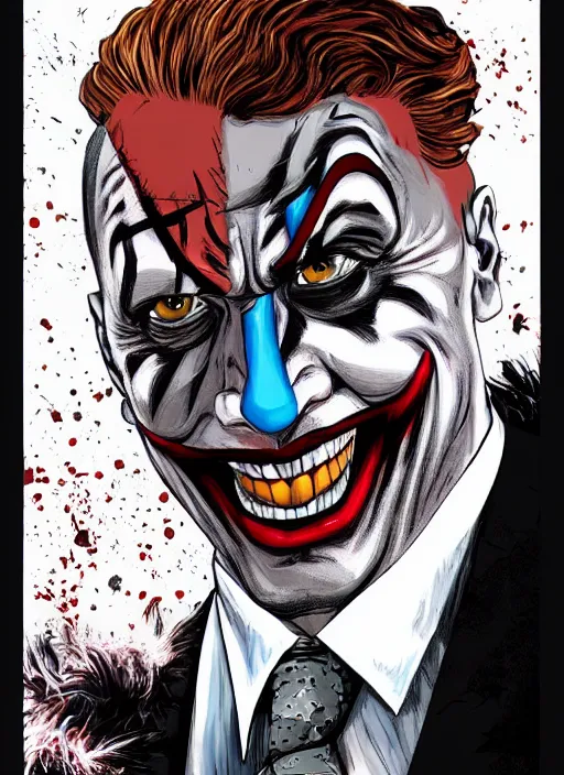 Prompt: dwayne rock johnson as joker, movie shot, crazy make up clown, impressive, trippy, by katsuya terada, hd, artstation