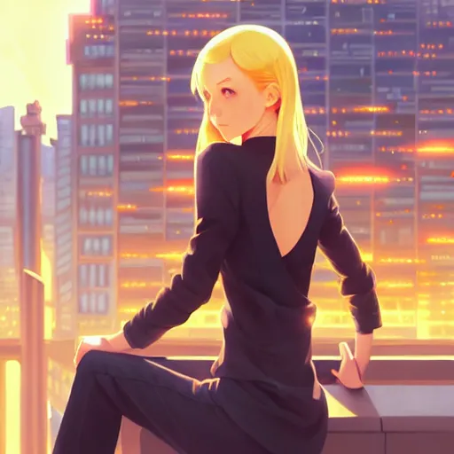 Prompt: a beautiful blond girl, city background, intricate, highly detailed, digital painting, artstation, official media, anime key visual, concept art, rich vivid colors, ambient lighting, sharp focus, illustration, art by Artgerm, Makoto Shinkai, Ilya Kuvshinov, Lois Van Baarle, and Rossdraws