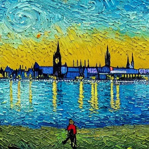 Prompt: a painting of mainz in the style of van gogh