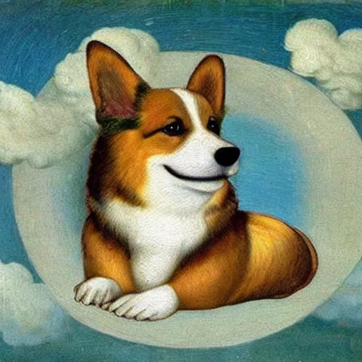 Image similar to corgi dog in cosmos painting, leonardo da vinci style