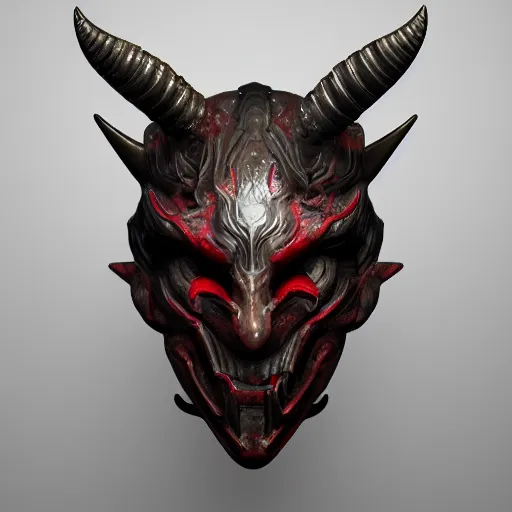 Prompt: demon Mask with sharp horns, dynamic, particulate, intricate, elegant, highly detailed, centered, artstation, smooth, sharp focus, octane render